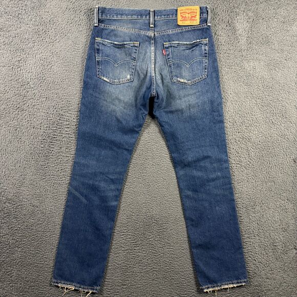 Levis 511 Jeans Mens 33x32 Blue Slim Fit Distressed Dark Wash Denim Pants - Picture 6 of 16